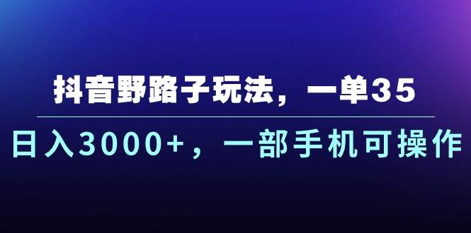 抖音野路子玩法，一单35.日入3000+，一部手机可操作-枫叶微课堂