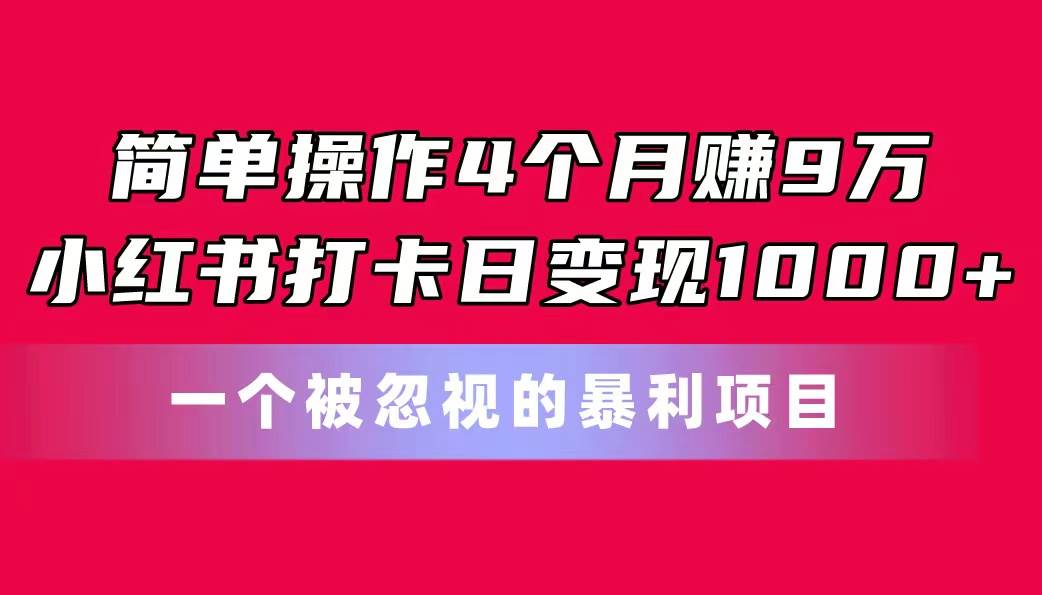 简单操作4个月赚9万！小红书打卡日变现1000+！一个被忽视的暴力项目-枫叶微课堂