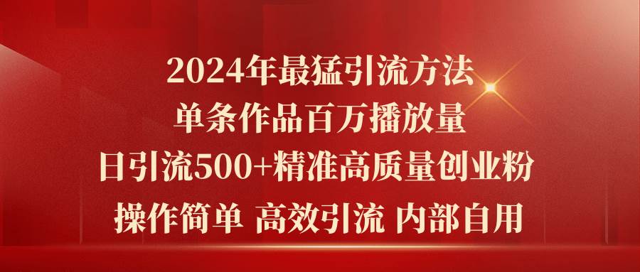 2024年最猛暴力引流方法，单条作品百万播放 单日引流500+高质量精准创业粉-枫叶微课堂