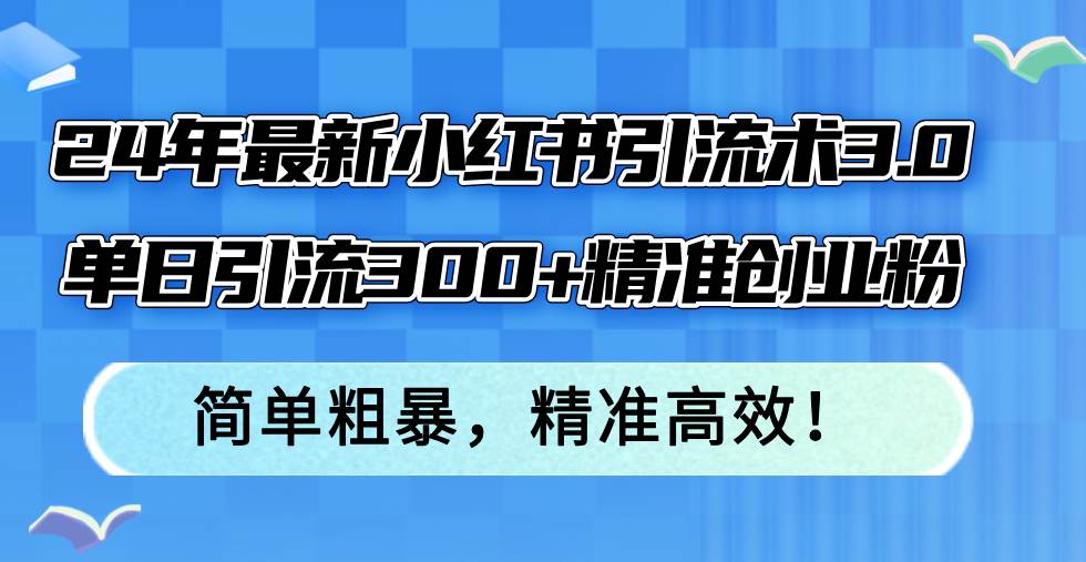 24年最新小红书引流术3.0，单日引流300+精准创业粉，简单粗暴，精准高效！-枫叶微课堂