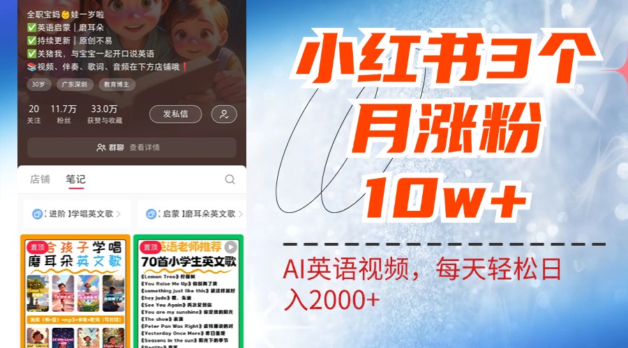 小红书三个月涨粉10W！AI英语视频0成本制作，每天轻松日入2000+-枫叶微课堂