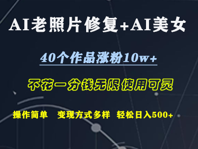 AI老照片修复+AI美女玩发  40个作品涨粉10w+  不花一分钱使用可灵  操作简单  变现方式多样话   轻松日去500+-枫叶微课堂