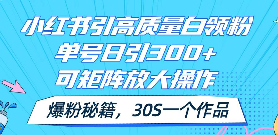 小红书引高质量白领粉，单号日引300+，可放大操作，爆粉秘籍！30s一个作品-枫叶微课堂