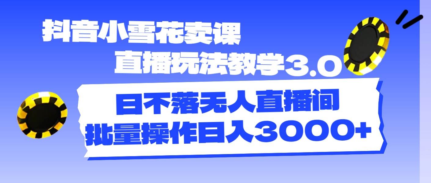 抖音小雪花卖课直播玩法教学3.0，日不落无人直播间，批量操作日入3000+-枫叶微课堂