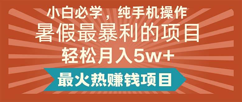 小白必学，纯手机操作，暑假最暴利的项目轻松月入5w+最火热赚钱项目-枫叶微课堂