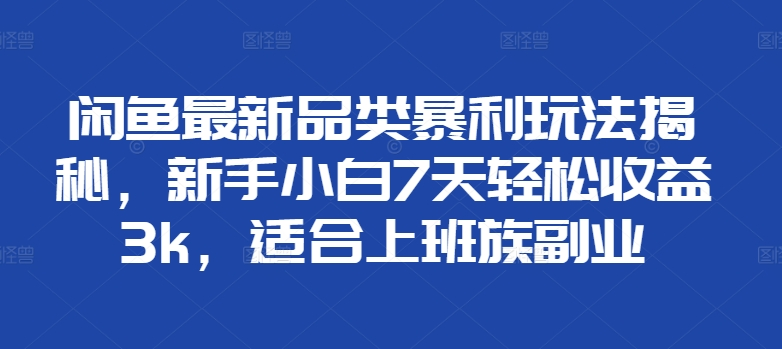 闲鱼最新品类暴利玩法揭秘，新手小白7天轻松赚3000+，适合上班族副业-枫叶微课堂