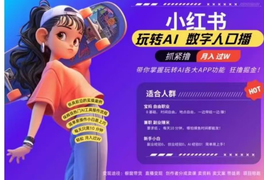 小红书数字人暴力起号，AI改写文案，流量火爆月入破W轻松拿捏，再也不用费劲录口播-枫叶微课堂