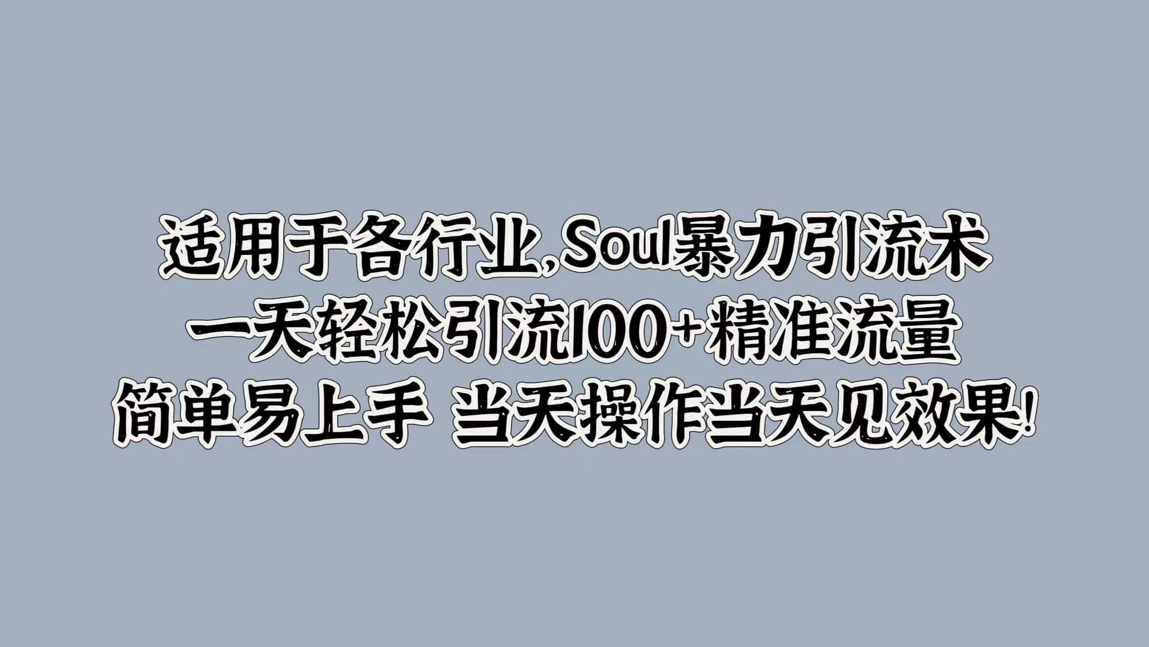 适用于各行业，Soul暴力引流术，一天轻松引流100+精准流量，简单易上手 当天操作当天见效果!-枫叶微课堂