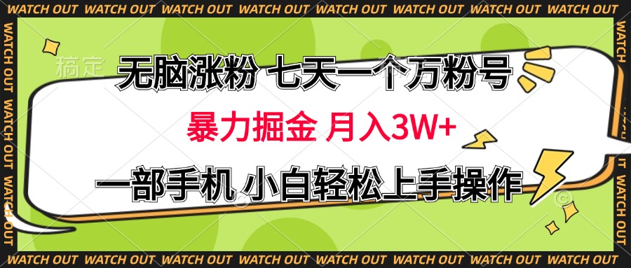 无脑涨粉 七天一个万粉号 暴力掘金 月入三万+，一部手机小白轻松上手操作-枫叶微课堂