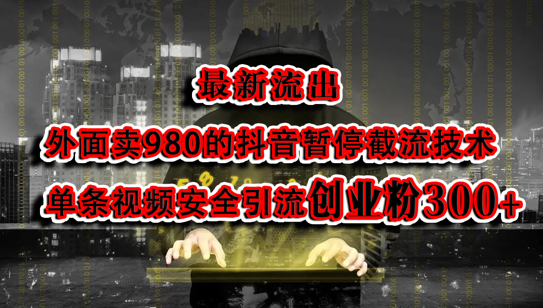 最新流出：外面卖980的抖音暂停截流技术单条视频安全引流创业粉300+-枫叶微课堂