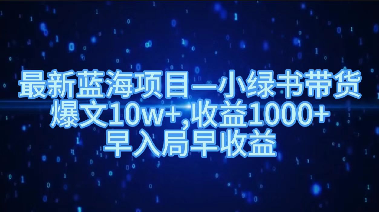 最新蓝海项目小绿书带货，爆文10w＋，收益1000＋，早入局早获益！！-枫叶微课堂