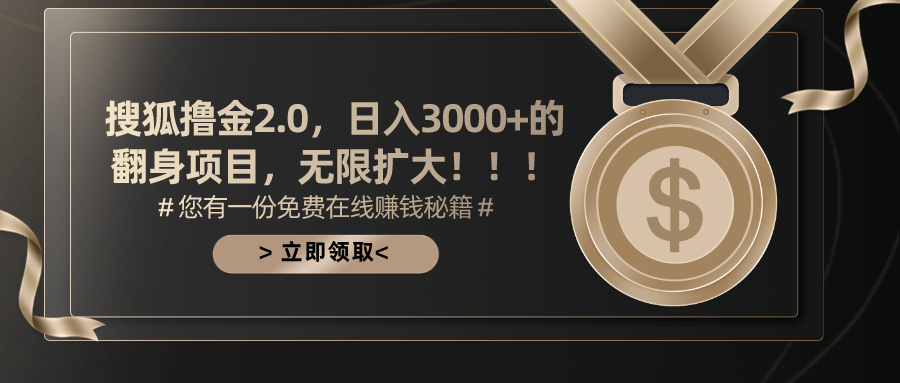 搜狐撸金2.0，日入3000+，可无限扩大的翻身项目。-枫叶微课堂