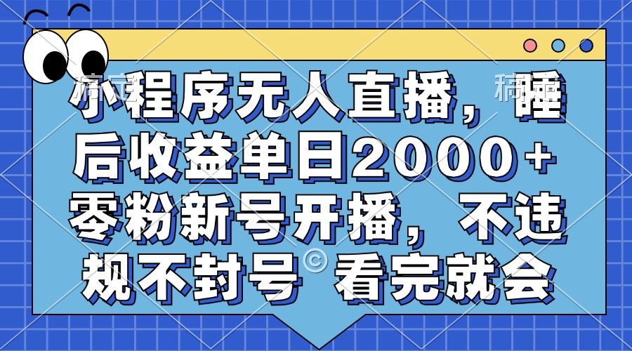 小程序无人直播，睡后收益单日2000+ 零粉新号开播，不违规不封号 看完就会-枫叶微课堂