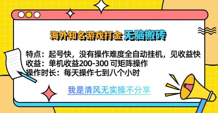 知名游戏打金，无脑搬砖单机收益200-300+  即做！即赚！当天见收益！-枫叶微课堂