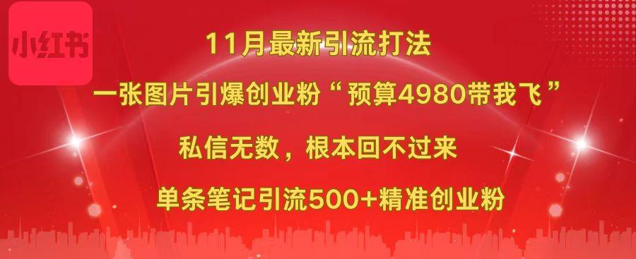 小红书11月最新图片打法，一张图片引爆创业粉“预算4980带我飞”，私信无数，根本回不过来，单条笔记引流500+精准创业粉-枫叶微课堂