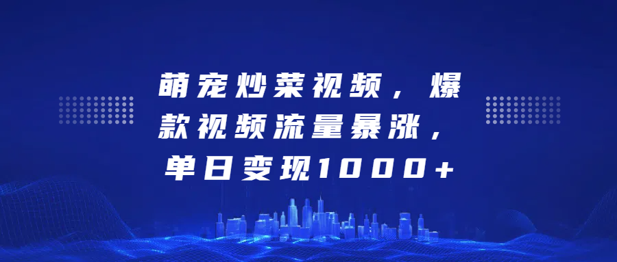 萌宠炒菜视频，爆款视频流量暴涨，单日变现1000+-枫叶微课堂