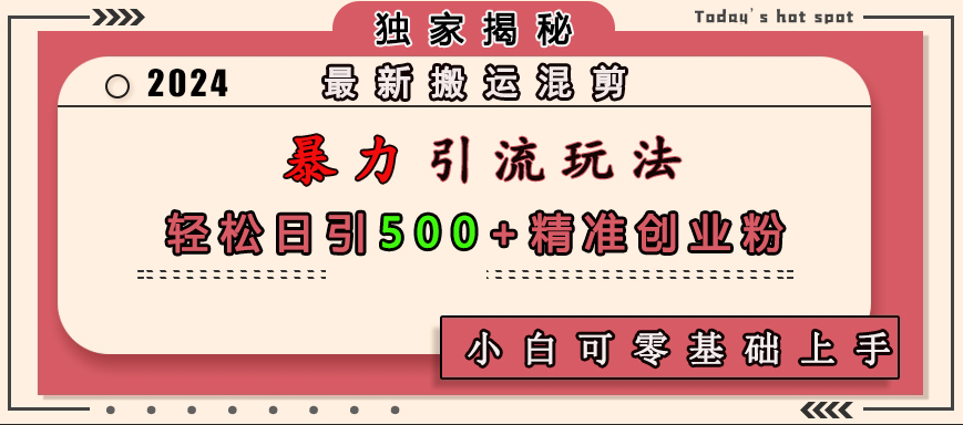 最新搬运混剪暴力引流玩法，轻松日引500+精准创业粉，小白可零基础上手-枫叶微课堂