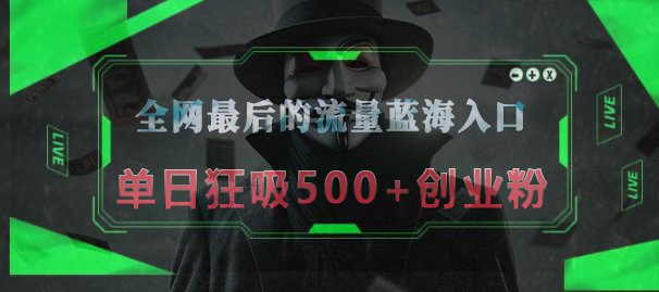 全网最后的流量蓝海入口，半小时引流50+创业粉，单日狂吸500+创业粉-枫叶微课堂