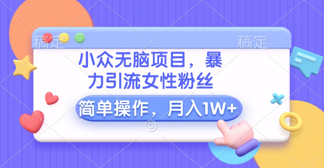小众无脑项目，暴力引流女性粉丝，简单操作，月入10000+元-枫叶微课堂
