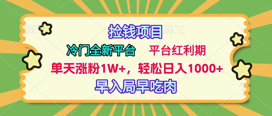冷门全新捡钱平台，当天涨粉1W+，日入1000+，傻瓜无脑操作-枫叶微课堂