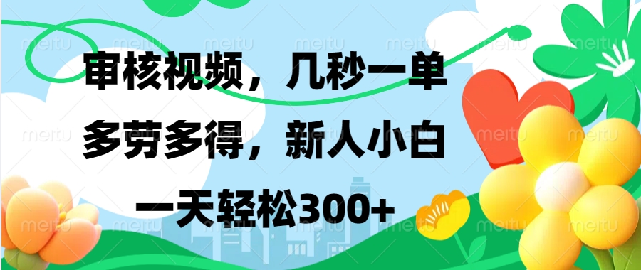 审核视频，几秒一单，多劳多得，新人小白一天轻松300+-枫叶微课堂