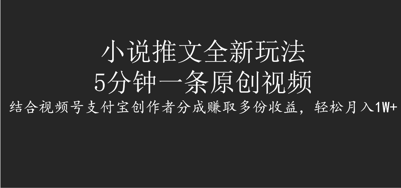 小说推文全新玩法，5分钟一条原创视频，结合视频号支付宝创作者分成赚取多份收益，轻松月入1W+-枫叶微课堂