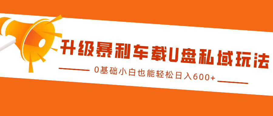 升级暴利车载U盘私域玩法，0基础小白也能轻松日入600+-枫叶微课堂