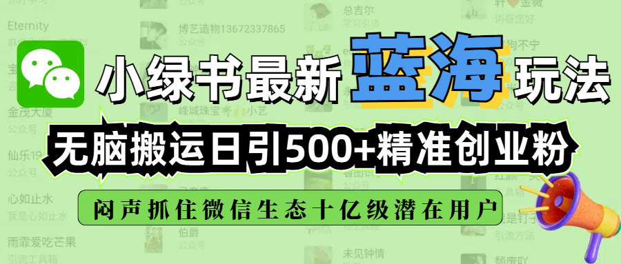 小绿书最新蓝海玩法，无脑搬运日引500+精准创业粉，闷声抓住微信生态十亿级潜在用户-枫叶微课堂