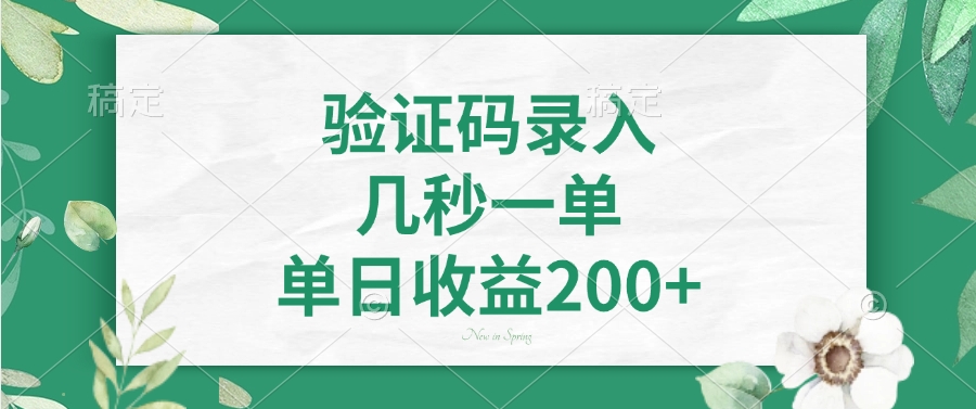 验证码录入，几秒一单，单日收益200+-枫叶微课堂