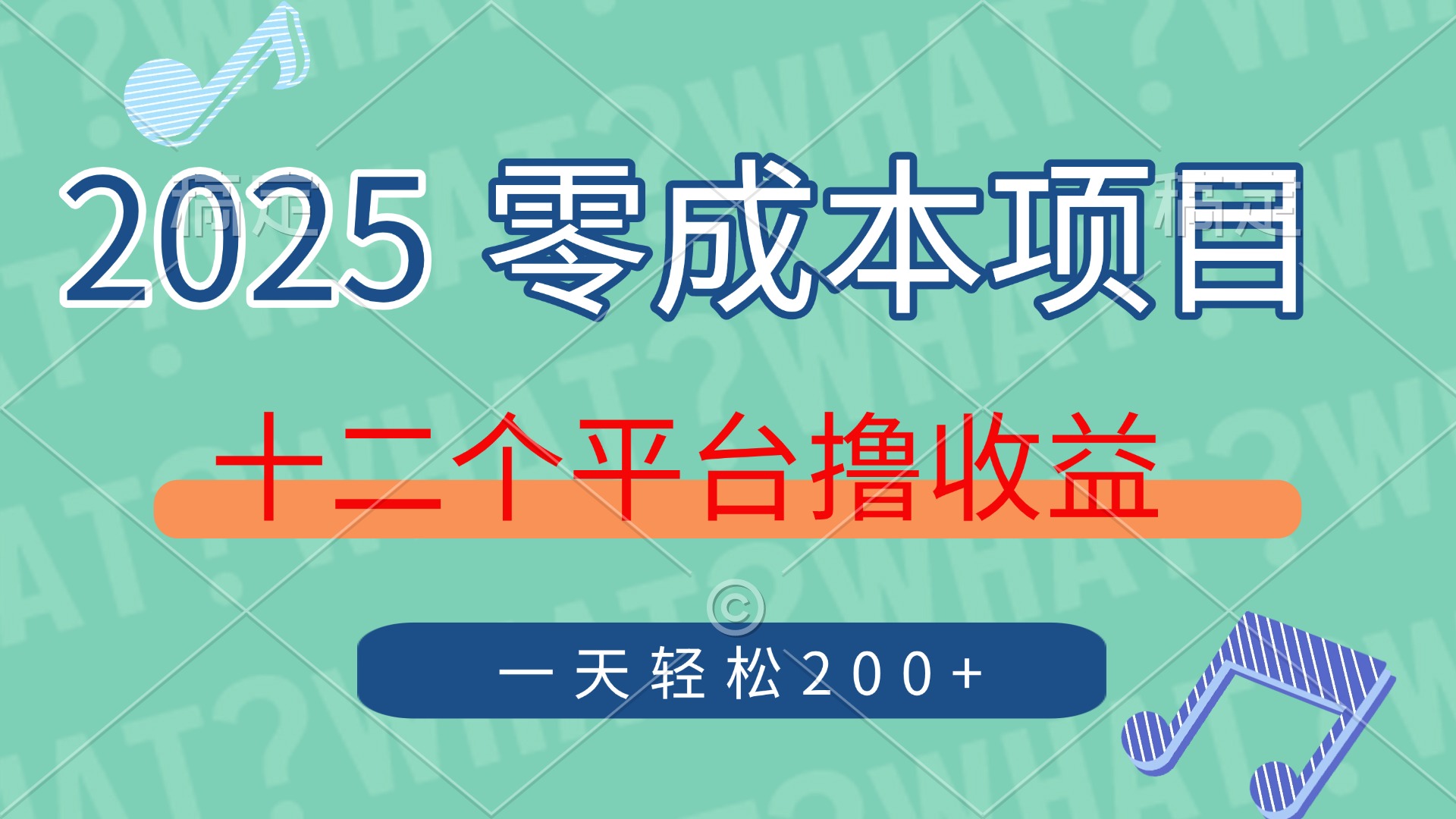 2025年零成本项目，十二个平台撸收益，单号一天轻松200+-枫叶微课堂