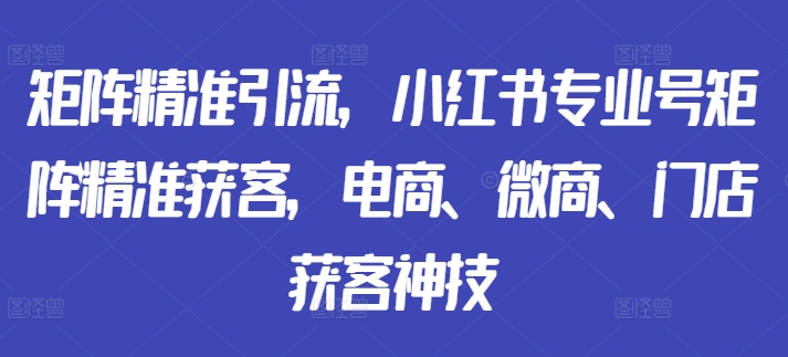 矩阵精准引流，小红书专业号矩阵精准获客，电商、微商、门店获客神技-枫叶微课堂