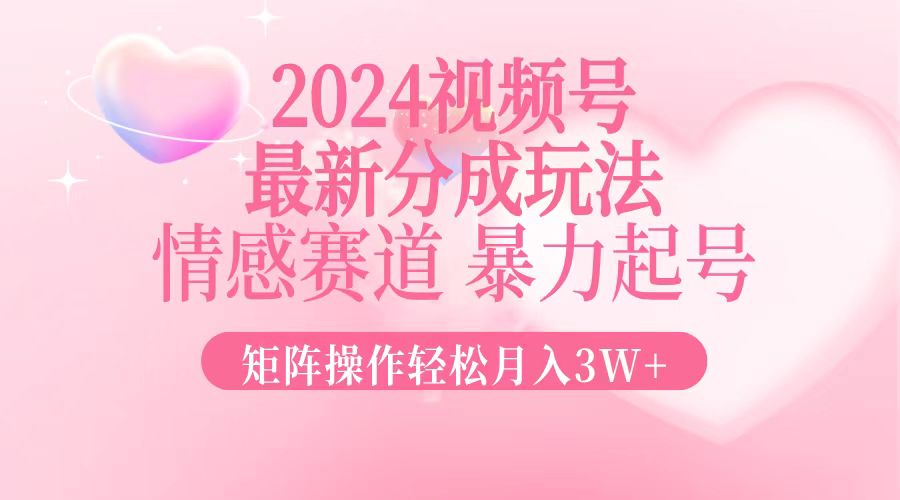 2024最新视频号分成玩法，情感赛道，暴力起号，矩阵操作轻松月入3W+-枫叶微课堂