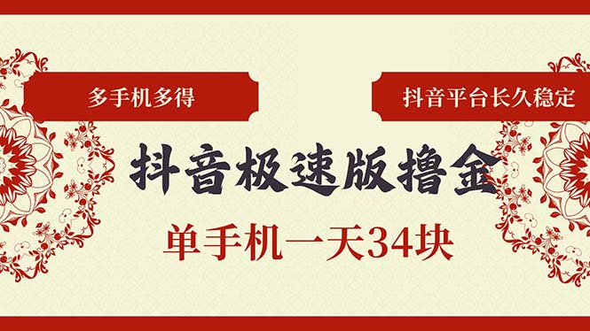 抖音极速版撸金 单手机一天34块 多手机多得 抖音平台长期稳定-枫叶微课堂