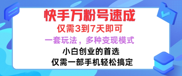 快手万粉号速成，仅需3到七天，小白创业的首选，一套玩法，多种变现模式【揭秘】-枫叶微课堂