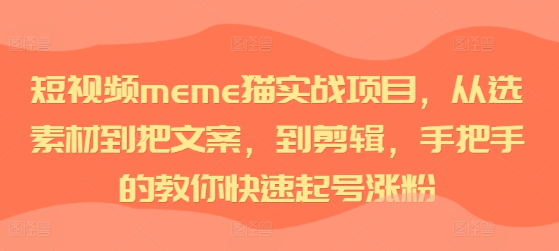 短视频meme猫实战项目，从选素材到把文案，到剪辑，手把手的教你快速起号涨粉-枫叶微课堂