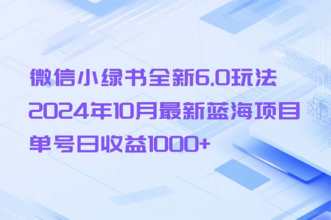 微信小绿书全新6.0玩法，2024年10月最新蓝海项目，单号日收益1000+-枫叶微课堂