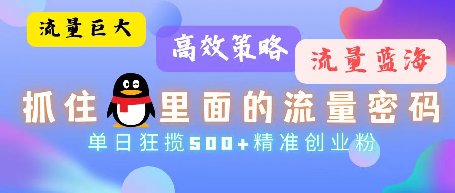 流量蓝海，抓住QQ里面的流量密码！高效策略，单日狂揽500+精准创业粉-枫叶微课堂