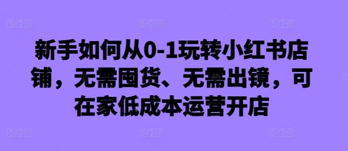 新手如何从0-1玩转小红书店铺，无需囤货、无需出镜，可在家低成本运营开店-枫叶微课堂