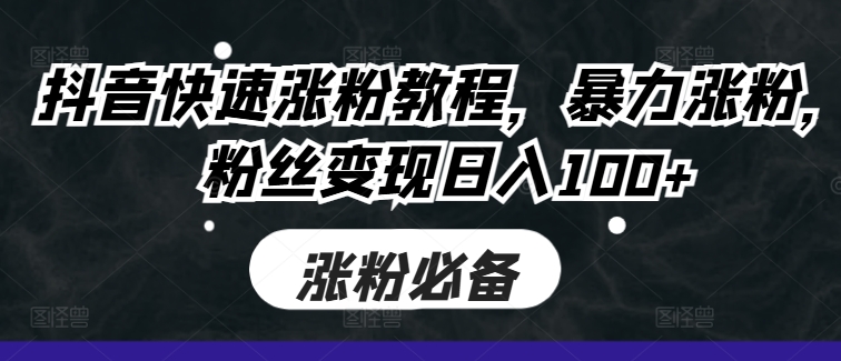 抖音快速涨粉教程，暴力涨粉，粉丝变现日入100+-枫叶微课堂