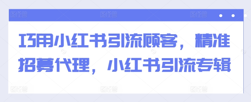 巧用小红书引流顾客，精准招募代理，小红书引流专辑-枫叶微课堂