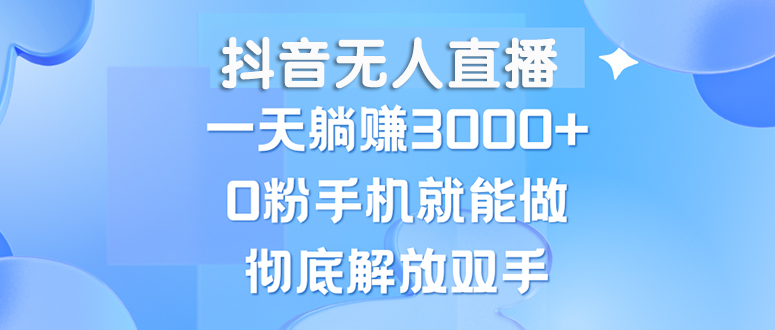 抖音无人直播，一天躺赚3000+，0粉手机就能做，新手小白均可操作-枫叶微课堂
