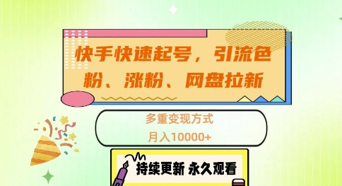 快手快速起号，引流s粉、涨粉、网盘拉新多重变现方式，月入1w【揭秘】-枫叶微课堂