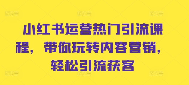 小红书运营热门引流课程，带你玩转内容营销，轻松引流获客-枫叶微课堂