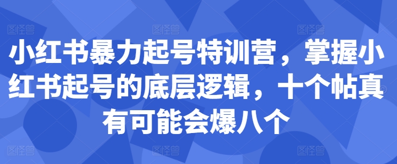 小红书暴力起号特训营，掌握小红书起号的底层逻辑，十个帖真有可能会爆八个-枫叶微课堂